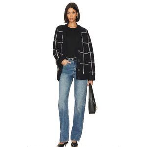 ANINE BING Revolve Cardigan Jacket L Sweater Plaid Check Classic Chic Black Kurt